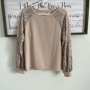 Leopard Print Sleeve Beige Women's Top